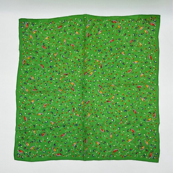 Vintage Echo Green Scarf Flying Saucers Hand Rolled Edge Retro Retro Fashion - Picture 2 of 10